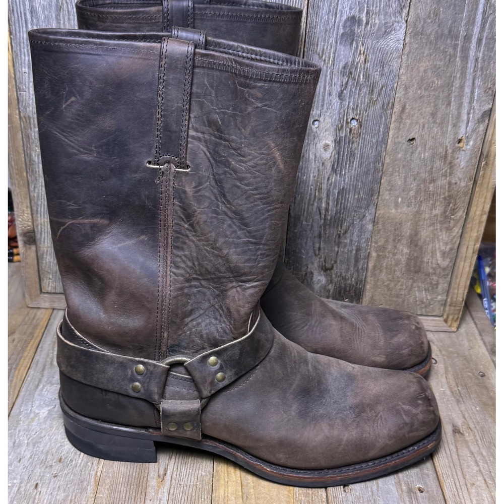 Frye Harness Boots Men's 14 Dark Brown Leather Square Toe Made in USA 87350 14M